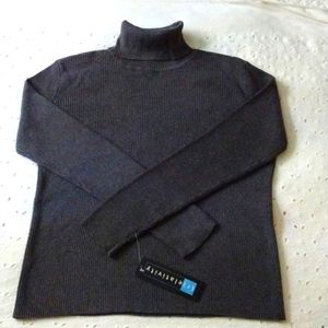 Women's New Relativity Ribbed Knit Sweater Long Sleeve Cotton Gray Size L